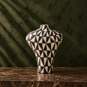 Black & White Hand-Painted Geometric Ceramic Vase - 33cm