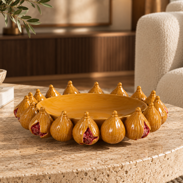 Mustard Yellow Handmade Fig Ceramic Decorative Bowl - 32cm