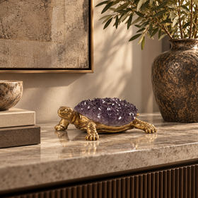 Purple & Gold Crystal-Effect Turtle Resin Ornament - 27cm