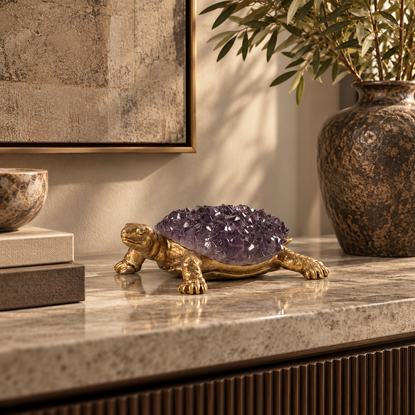 Purple & Gold Crystal-Effect Turtle Resin Ornament - 27cm