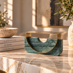 Green Marble & Gold Metal Arch Ornament - 15cm