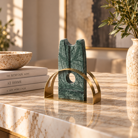Green Marble & Gold Metal Arch Ornament - 25cm