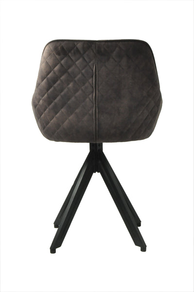 Terra Rotatable Grey Dark Brown Velvet Dining Chair with Diamond Quilting and Black Coated Legs