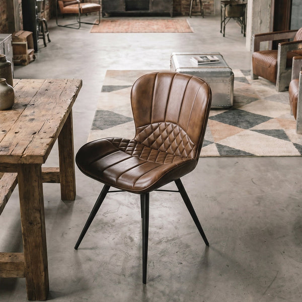 Genuine Leather Dining Chair Antique Brown with Black Legs – Valencia Curve