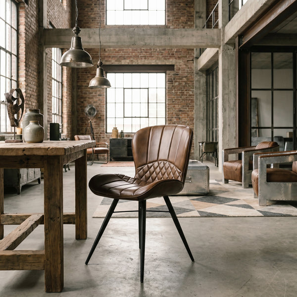 Genuine Leather Dining Chair Antique Brown with Black Legs – Valencia Curve