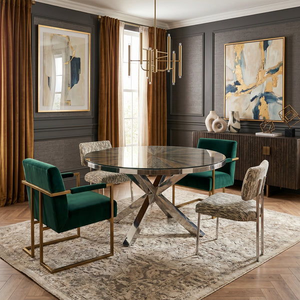Round Recycled Wood Dining Table 140cm – Forest Glass Top Chrome Legs