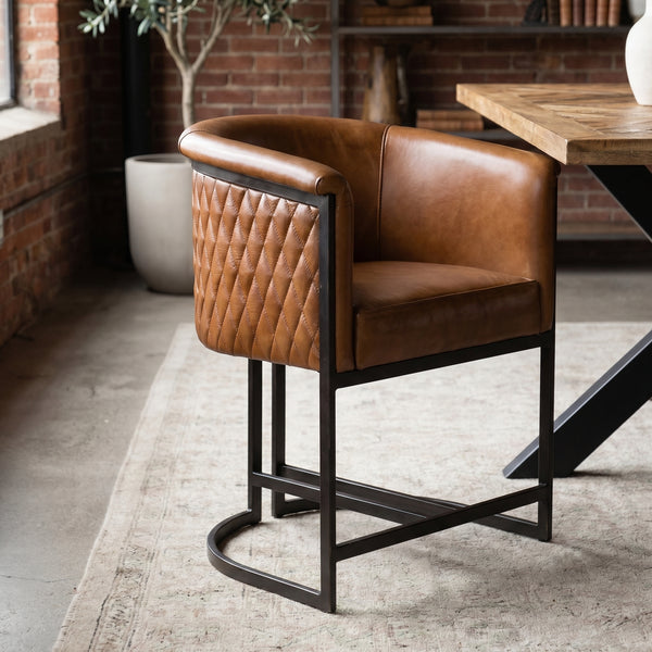 Genuine Leather Brown Dining Chair with Iron Legs – Brooklyn