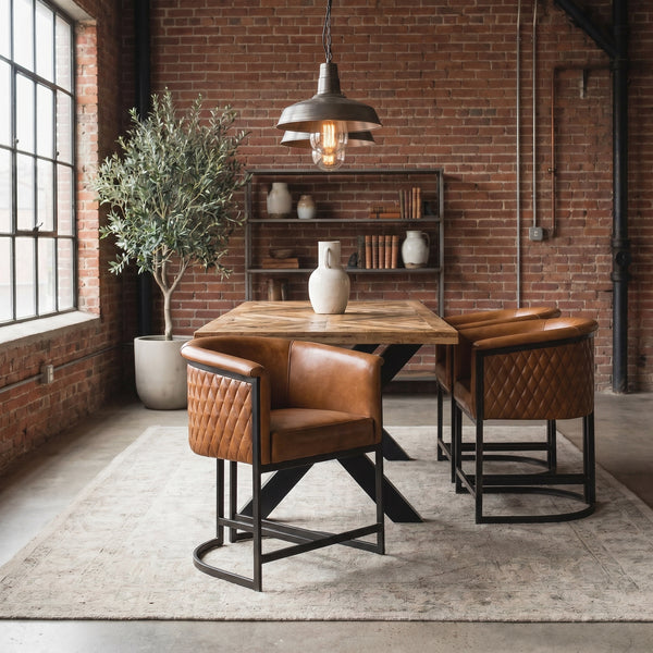 Genuine Leather Brown Dining Chair with Iron Legs – Brooklyn