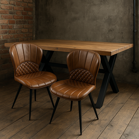 Valencia Curve Genuine Leather Dining Chair in Antique Brown and Black Legs