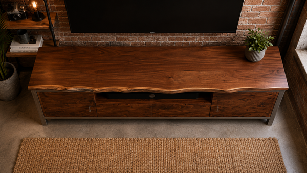 Solid Acacia Wood Iron TV Unit  With Drawers 200cm - Aspen