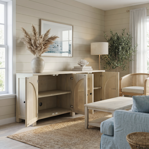 Solid Mango Wood White Sideboard 198cm - Riviera Rattan Doors