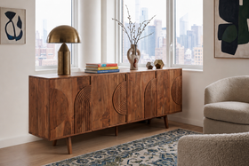 Solid Acacia Wood Sideboard 200 cm with Carved Circular Front – Manhattan