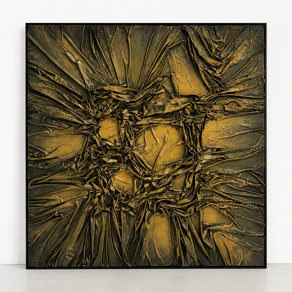 Luxury 3D Fabric Wall Art - Large Gold Textured Framed Statement Piece 100 × 100 cm