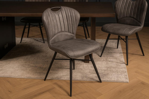 Orion Faux Leather Dining Chair in Grey with Black Powder Coated Metal Legs