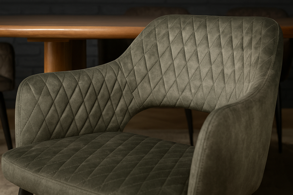 Glamour Elegant Grey Green Velvet Chair with Decorative Quilting and Black Legs