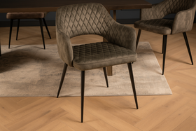 Glamour Elegant Grey Green Velvet Chair with Decorative Quilting and Black Legs