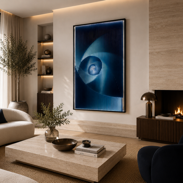 Large 3D Textured Acrylic Wall Art - Navy Geometric Luxury Wall Decor 80 x 120cm