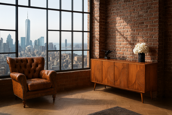 Manhattan Solid Acacia Wood Large Sideboard with Carved Circular Grooves in Natural Brown 200cm