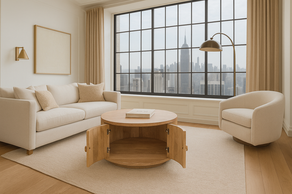 Sunset Handcrafted Solid Mango Wood Natural Brown Coffee Table with Storage 90 cm