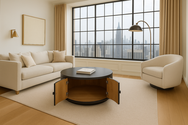 Sunset Handcrafted Solid Mango Wood Black Coffee Table with Storage 90 cm