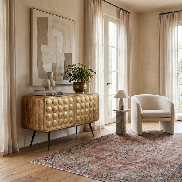 Solid Mango Wood & Gold Metal 2 Door Sideboard – California 117cm