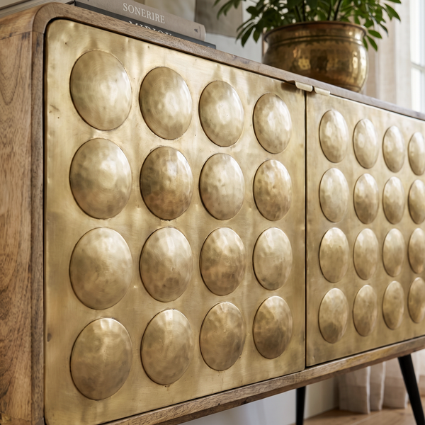 Solid Mango Wood & Gold Metal 2 Door Sideboard – California 117cm
