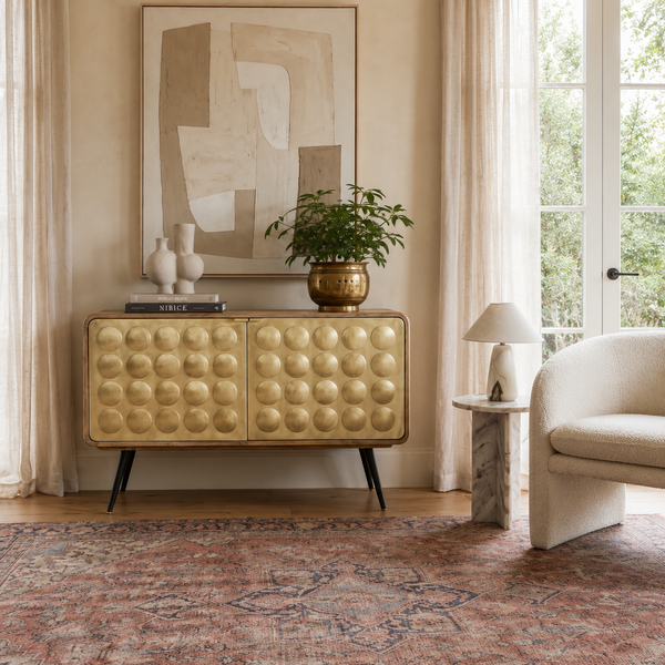 Solid Mango Wood & Gold Metal 2 Door Sideboard – California 117cm