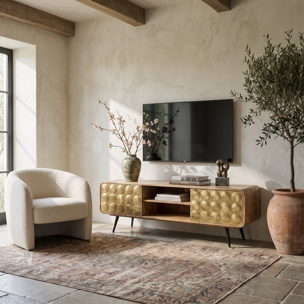 Solid Mango Wood & Gold Metal TV Unit – California 160cm