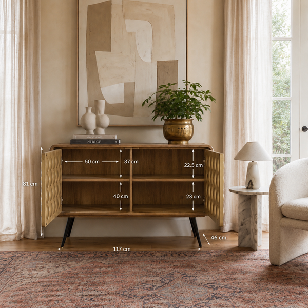 Solid Mango Wood & Gold Metal 2 Door Sideboard – California 117cm