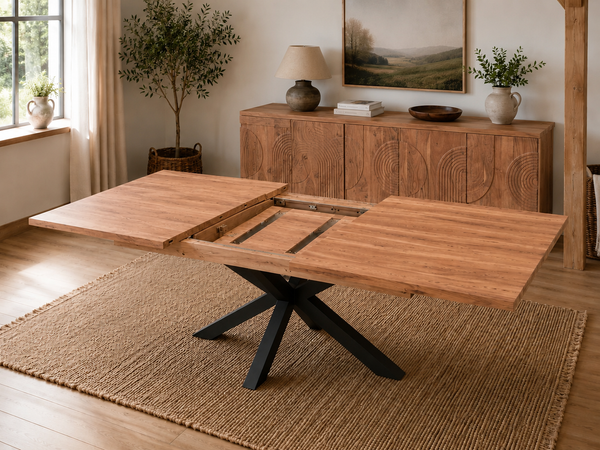 Solid Acacia Wood Extendable Dining Table 160–200cm - Lennox with Spider Legs