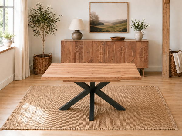 Solid Acacia Wood Extendable Dining Table 160–200cm - Lennox with Spider Legs