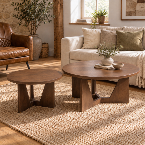 Solid Mango Wood Brown Coffee Tables 70–100cm – Vienna Set of 2