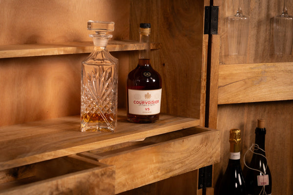 Sunset Handcrafted bar cabinet black gold solid mango wood metal frame 140 cm