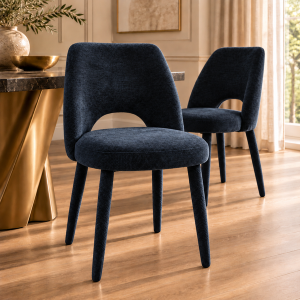 Navy Blue Textured Fabric Dining Chair with Fully Upholstered Legs – Allure