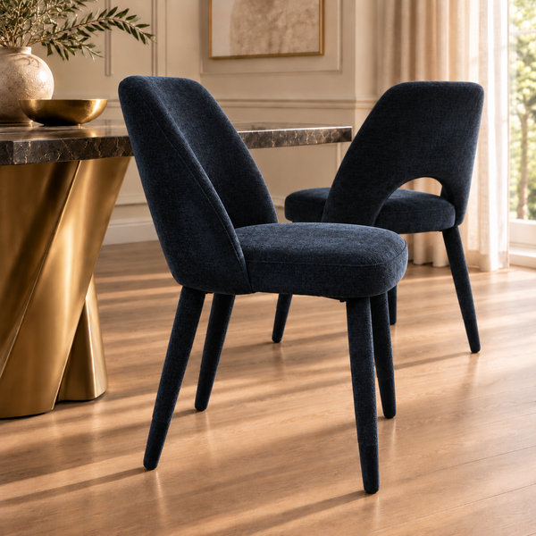 Navy Blue Textured Fabric Dining Chair with Fully Upholstered Legs – Allure
