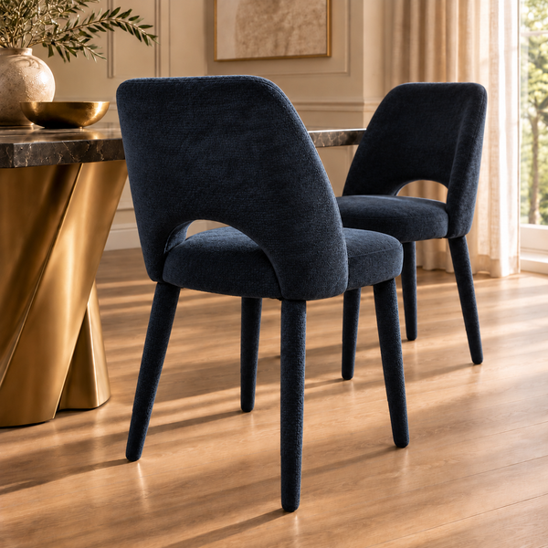 Navy Blue Textured Fabric Dining Chair with Fully Upholstered Legs – Allure