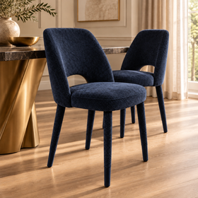 Navy Blue Textured Fabric Dining Chair with Fully Upholstered Legs – Allure