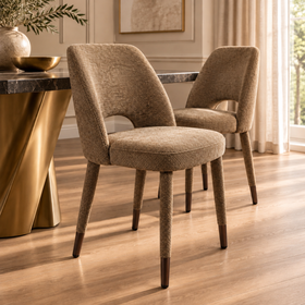 Brown Textured Fabric Dining Chair with Fully Upholstered Legs and Metal-Effect Caps - Allure