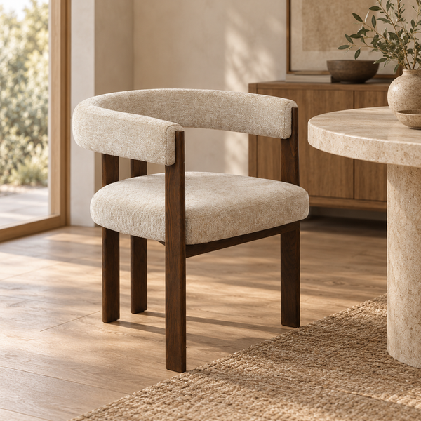 Beige Textured Upholstered Dining Armchair - Lyon