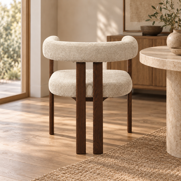 Beige Textured Upholstered Dining Armchair - Lyon