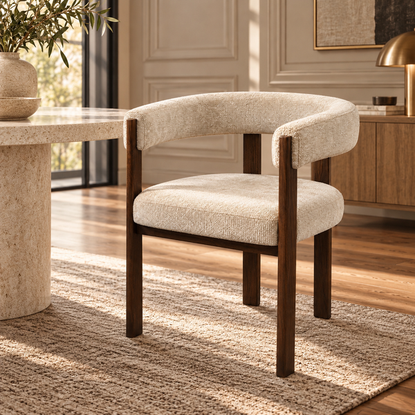 Beige Textured Upholstered Dining Armchair - Lyon