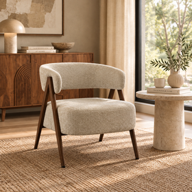 Beige Textured Upholstered Armchair - Colette