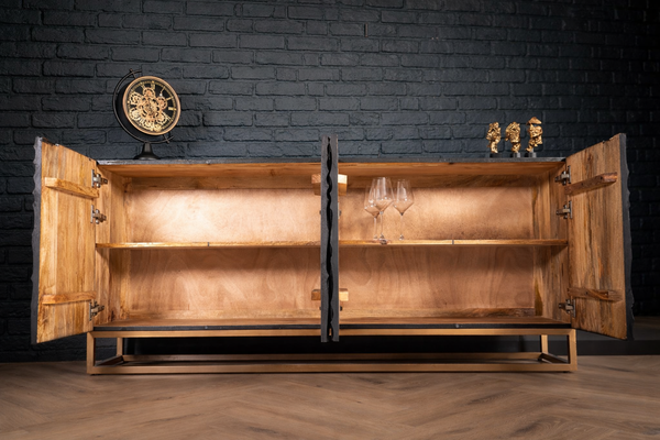 Scorpion Solid Mango Wood Black Sideboard with 3d Effect Fronts 177 cm