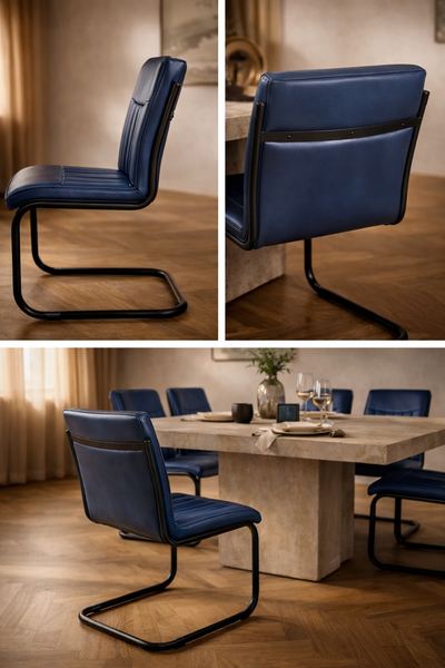 Genuine Leather Cantilever Dining Chair Petrol Blue – Veneto