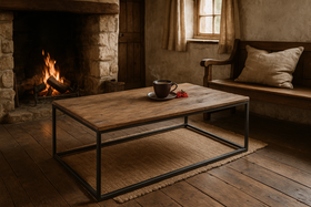 Barracuda Recycled Industrial Salwood Coffee Table with Flexed Legs 110 cm