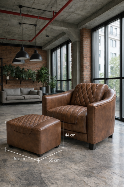 Vintage Brown Leather Footstool  Ottoman with Wooden Legs – Chicago Club