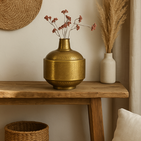 Vase ORIENT 35cm with hammered effect antique copper