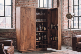 Solid Acacia Wood Bar Cabinet 140 cm with Carved Circular Front – Manhattan