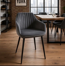 Chair TURIN with armrests velvet silver grey
