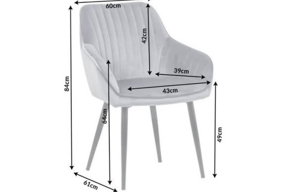 Chair TURIN with armrests velvet silver grey